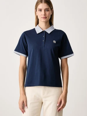 Karl Lagerfeld polo damskie bawełniane granatowy