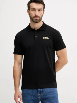 Karl Lagerfeld polo męski kolor czarny z nadrukiem 553235.745088