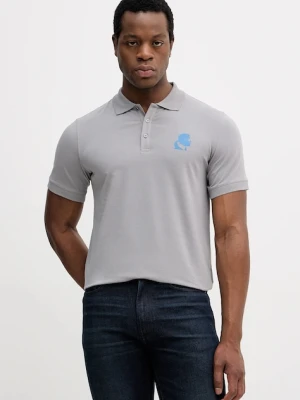 Karl Lagerfeld polo męski kolor szary z nadrukiem 554235.745401