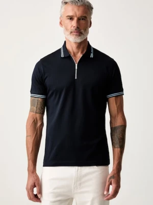 Karl Lagerfeld polo męskie bawełniane granatowy
