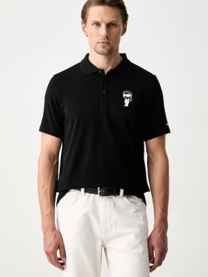 Karl Lagerfeld polo męskie bawełniane z elastanem czarny