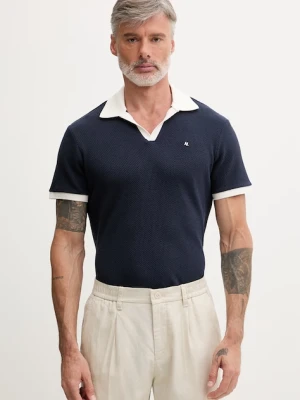 Karl Lagerfeld polo męskie z bawełną granatowy