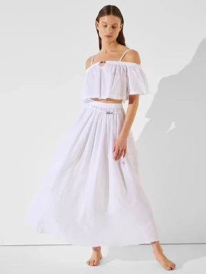 Karl Lagerfeld spódnica bawełniana kolor biały maxi rozkloszowana A2W46043