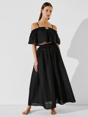 Karl Lagerfeld spódnica bawełniana kolor czarny maxi rozkloszowana A2W46043