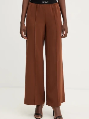 Karl Lagerfeld spodnie damskie kolor brązowy proste high waist B1W10014