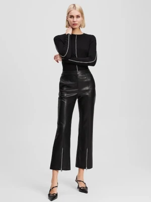 Karl Lagerfeld spodnie damskie kolor czarny dzwony high waist A3W10091