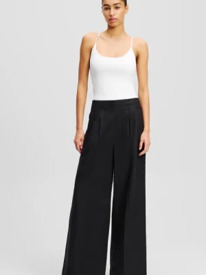 Karl Lagerfeld spodnie damskie kolor czarny szerokie high waist A2W10014