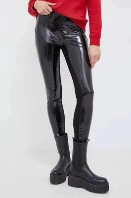 Karl Lagerfeld spodnie lateksowe kolor czarny dopasowane high waist