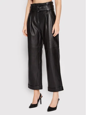 KARL LAGERFELD Spodnie skórzane High Waist 220W1900 Czarny Relaxed Fit