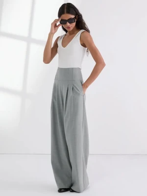 Karl Lagerfeld spodnie wełniane damskie kolor szary szerokie high waist A3W10100