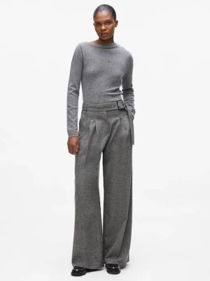Karl Lagerfeld spodnie z dodatkiem wełny damskie kolor szary szerokie medium waist A4W10112
