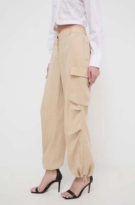 Karl Lagerfeld spodnie z domieszką lnu kolor beżowy fason cargo high waist