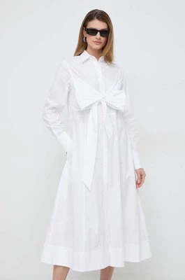 Karl Lagerfeld sukienka bawełniana kolor biały midi rozkloszowana