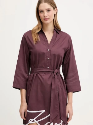 Karl Lagerfeld sukienka bawełniana kolor bordowy mini prosta A2W46075