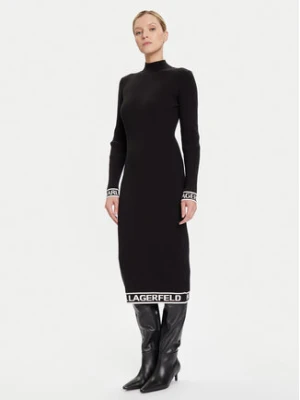 KARL LAGERFELD Sukienka dzianinowa A4W13028 Czarny Slim Fit
