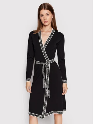 KARL LAGERFELD Sukienka dzianinowa Wrap 215W1330 Czarny Regular Fit