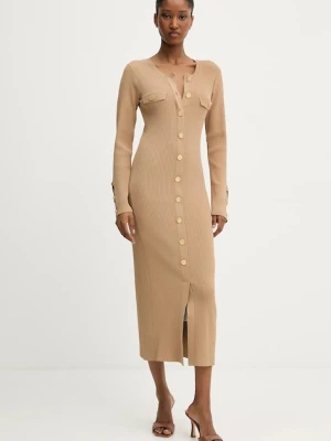 Karl Lagerfeld sukienka kolor beżowy midi dopasowana A3W13038