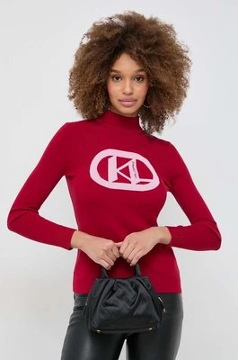 Karl Lagerfeld sweter damski kolor czerwony lekki z półgolfem