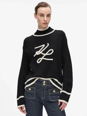 Karl Lagerfeld sweter wełniany damski kolor czarny z półgolfem A4W18051