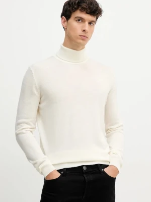 Karl Lagerfeld sweter wełniany męski kolor beżowy lekki z golferm 554399.655058