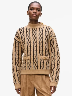 Karl Lagerfeld sweter z dodatkiem wełny damski kolor brązowy ciepły z półgolfem A4W18039