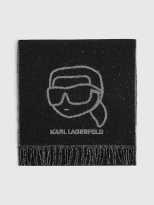 Karl Lagerfeld szalik z dodatkiem wełny damski kolor czarny wzorzysty A4W33051