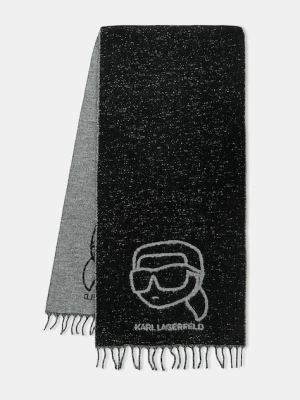 Karl Lagerfeld szalik z dodatkiem wełny damski kolor czarny wzorzysty A4W33051