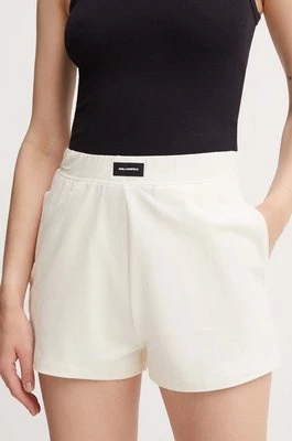 Karl Lagerfeld szorty damskie kolor beżowy gładkie high waist 245W2190