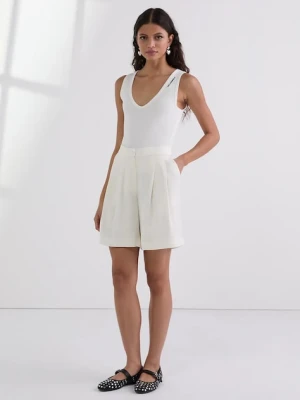 Karl Lagerfeld szorty damskie kolor beżowy gładkie high waist A3W10097