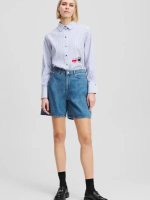 Karl Lagerfeld szorty jeansowe bawełniane damskie kolor niebieski z nadrukiem high waist A2W10151
