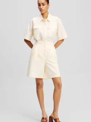 Karl Lagerfeld szorty lniane damskie kolor beżowy gładkie high waist A2W10015