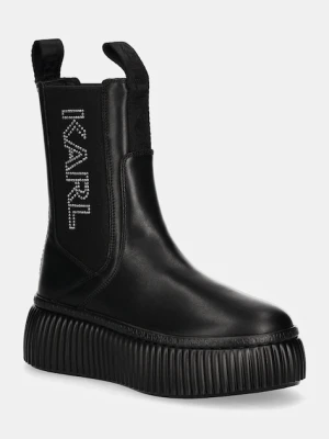 Karl Lagerfeld sztyblety skórzane KREEPER damskie kolor czarny na platformie KL42343