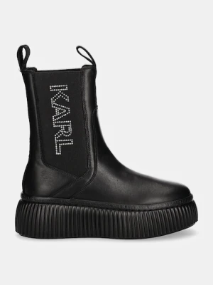 Karl Lagerfeld sztyblety skórzane KREEPER damskie kolor czarny na platformie KL42343