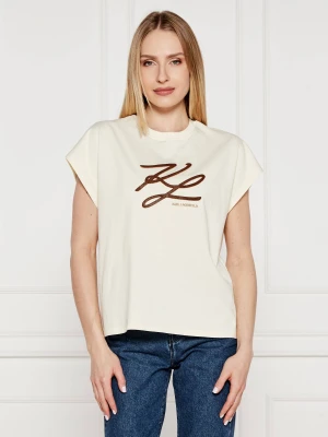 Karl Lagerfeld T-shirt Autograph | Oversize fit kremowy