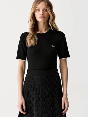 Karl Lagerfeld T-shirt basic damski wełniany czarny