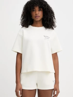 Karl Lagerfeld t-shirt basic damski z modalem beżowy