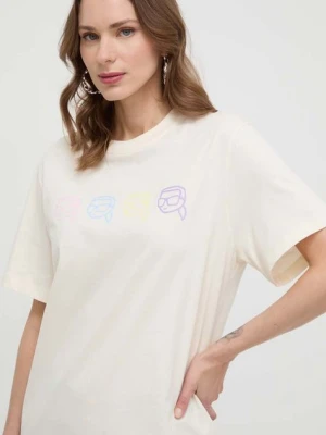 Karl Lagerfeld t-shirt bawełniany damski kolor beżowy