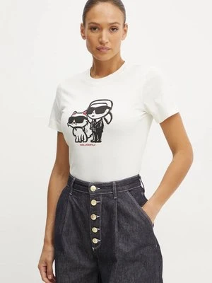 Karl Lagerfeld t-shirt bawełniany damski kolor beżowy A1W17129