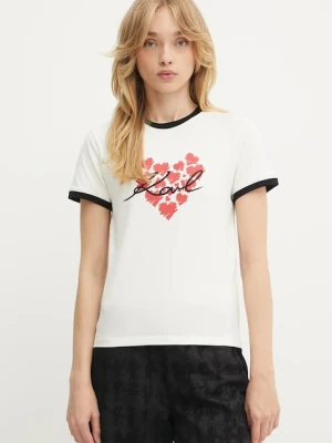 Karl Lagerfeld t-shirt bawełniany damski kolor beżowy A3W17015