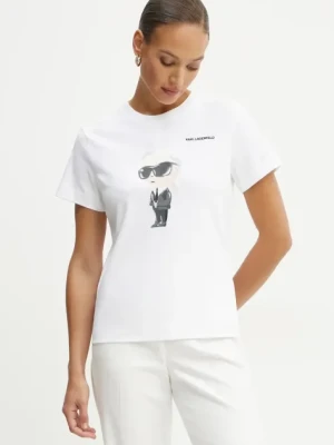 Karl Lagerfeld t-shirt bawełniany IKON AQUARELLE damski kolor biały A1W17130