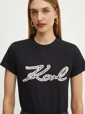 Zdjęcie produktu Karl Lagerfeld t-shirt bawełniany damski kolor czarny 246W1715