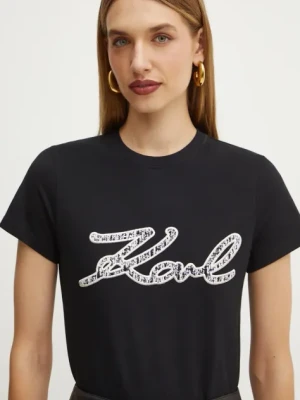 Karl Lagerfeld t-shirt bawełniany damski kolor czarny 246W1715