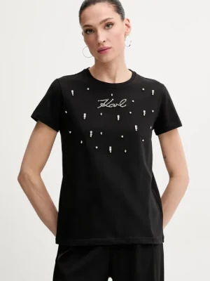 Karl Lagerfeld t-shirt bawełniany damski kolor czarny A2W17120