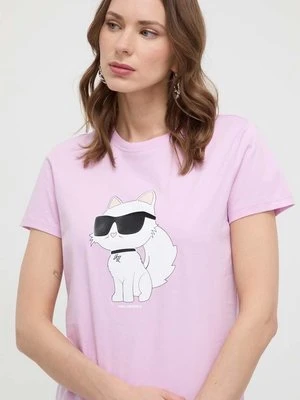 Karl Lagerfeld t-shirt bawełniany damski kolor różowy