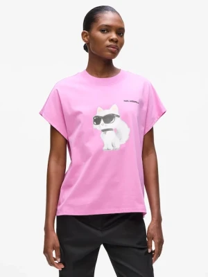 Karl Lagerfeld t-shirt bawełniany IKON AQUARELLE damski kolor różowy A2W17115