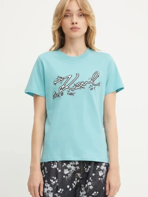 Karl Lagerfeld t-shirt bawełniany damski kolor turkusowy A3W17018