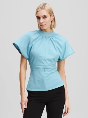 Karl Lagerfeld t-shirt bawełniany damskie kolor niebieski z półgolfem A3W17012