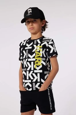 Karl Lagerfeld t-shirt bawełniany dziecięcy kolor czarny wzorzysty