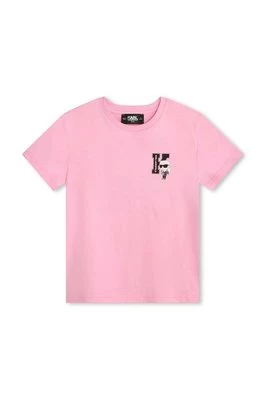 Karl Lagerfeld t-shirt bawełniany dziecięcy kolor różowy z nadrukiem