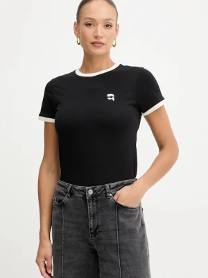 Karl Lagerfeld T-shirt damski bawełniany IKON czarny